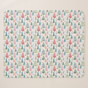 Farbenfrohe Pastel Weihnachtsbaum Muster Sherpadecke