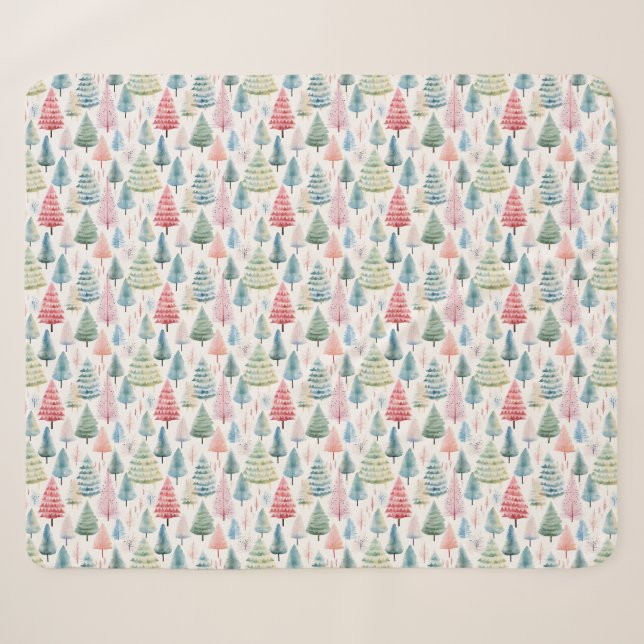 Farbenfrohe Pastel Weihnachtsbaum Muster Sherpadecke (Vorderseite (Horizontal))