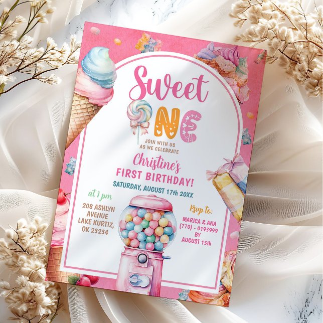 Farbenfrohe Pastelkanen Sweet One Birthday Einladung (Von Creator hochgeladen)