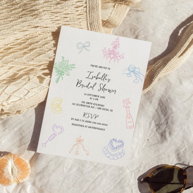 Farbenfrohe Pastell Hand gezeichnetes Brautparty Einladung (Von Creator hochgeladen)