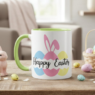 Farbenfrohe Pastelle Bunny und Eier Happy Osterfei Tasse