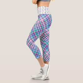 Farbenfrohe Pastelle Kariert mit Dackel Waste Capri Leggings