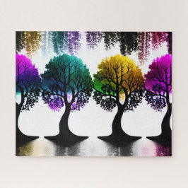 Farbenfrohe Pastelle mit schwarzen Silhouetten Puzzle