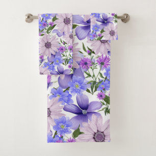 Farbenfrohe Pastelle Niedlich Lavender Daisies Fer Badhandtuch Set