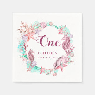 Farbenfrohe Pastelle unter dem Meer Geburtstag Serviette