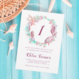 Farbenfrohe Pastelle unter Meer Erster Geburtstag Einladung