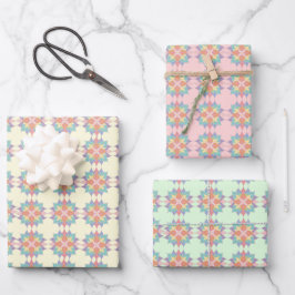 Farbenfrohe pastellfarbene rosa Blume Muster anpas Geschenkpapier Set