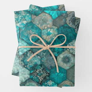 Farbenfrohe Patchwork-Blätter zum Verpacken von Pa Geschenkpapier Set