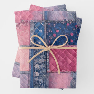 Farbenfrohe Patchwork-Blätter zum Verpacken von Pa Geschenkpapier Set