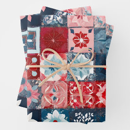 Farbenfrohe Patchwork-Blätter zum Verpacken von Pa Geschenkpapier Set