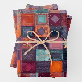 Farbenfrohe Patchwork-Blätter zum Verpacken von Pa Geschenkpapier Set