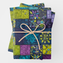 Farbenfrohe Patchwork-Blätter zum Verpacken von Pa Geschenkpapier Set