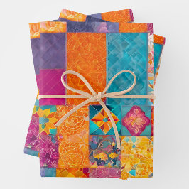 Farbenfrohe Patchwork-Blätter zum Verpacken von Pa Geschenkpapier Set