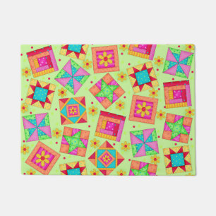 Farbenfrohe Patchwork Blöcke Linken Green Custom Fußmatte
