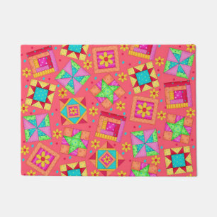 Farbenfrohe Patchwork Blocks Red Coral Custom Fußmatte