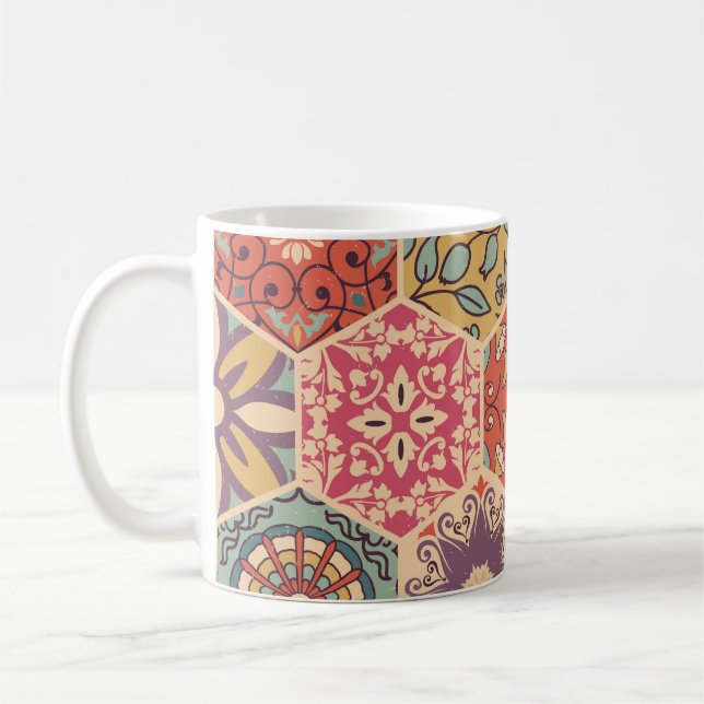 Farbenfrohe Patchwork-Fliesen Kaffeetasse (Links)