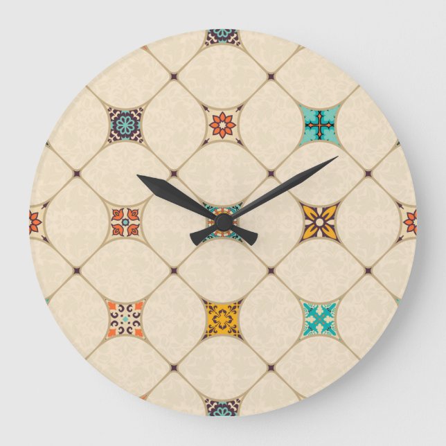 Farbenfrohe Patchwork Islam Arabisch Tile Große Wanduhr (Vorderseite)