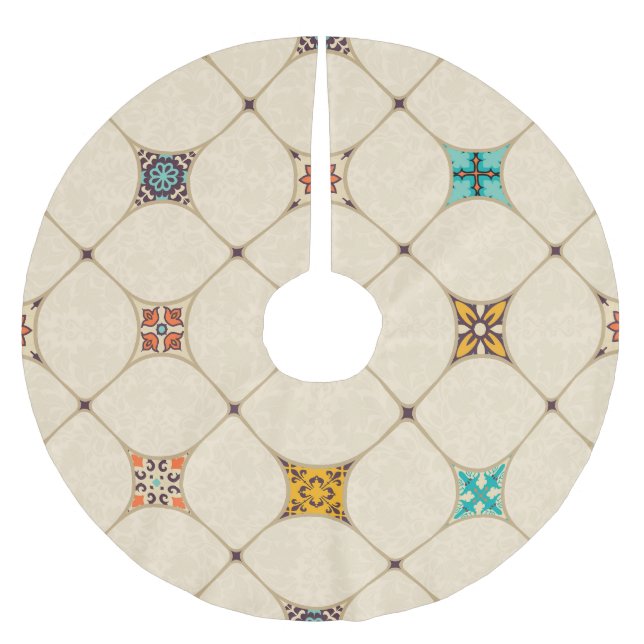 Farbenfrohe Patchwork Islam Arabisch Tile Polyester Weihnachtsbaumdecke (Vorderseite)