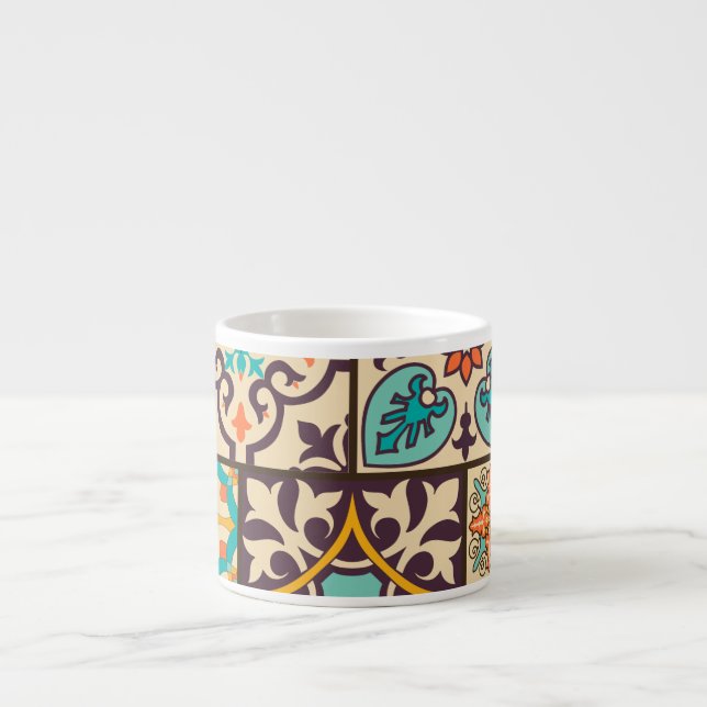 Farbenfrohe Patchwork Islam Motifs Tile Espressotasse (Vorderseite)