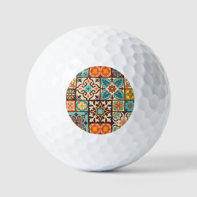 Farbenfrohe Patchwork Islam Motifs Tile Golfball (Vorderseite)