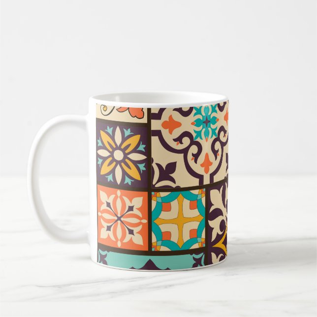 Farbenfrohe Patchwork Islam Motifs Tile Kaffeetasse (Links)