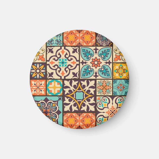 Farbenfrohe Patchwork Islam Motifs Tile Magnet (Vorne)
