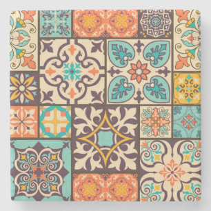Farbenfrohe Patchwork Islam Motifs Tile Steinuntersetzer