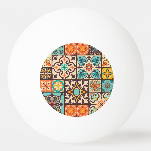 Farbenfrohe Patchwork Islam Motifs Tile Tischtennisball (Vorderseite)