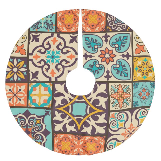 Farbenfrohe Patchwork-Islam-Motive Kachel Polyester Weihnachtsbaumdecke (Vorderseite)