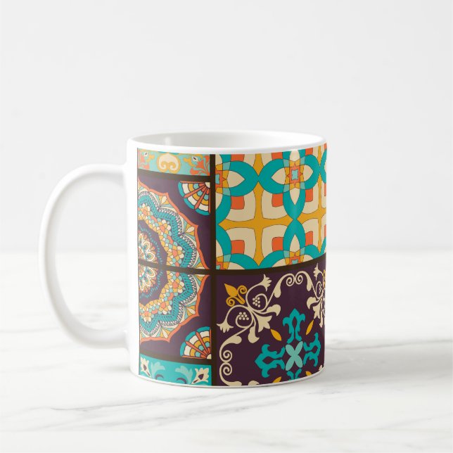 Farbenfrohe Patchwork-islamische Fliese nahtlos Kaffeetasse (Links)