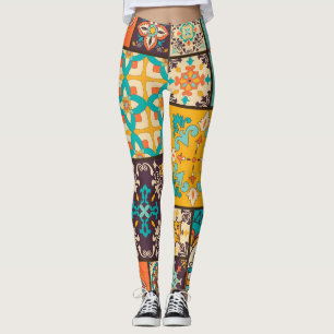 Farbenfrohe Patchwork-islamische Fliese Nahtlos Leggings
