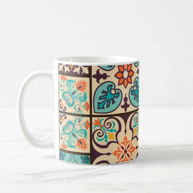 Farbenfrohe Patchwork Islamische Majolika Kaffeetasse (Links)