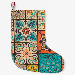 Farbenfrohe Patchwork Islamische Majolika Kleiner Weihnachtsstrumpf