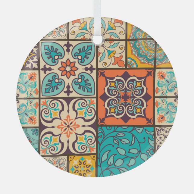 Farbenfrohe Patchwork Islamische Majolika Ornament Aus Glas (Vorderseite)