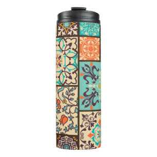 Farbenfrohe Patchwork-Kachel: Islamische Majolika- Thermosbecher