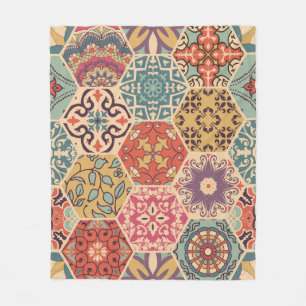 Farbenfrohe Patchwork-Kachel Islamische Motive Fleecedecke