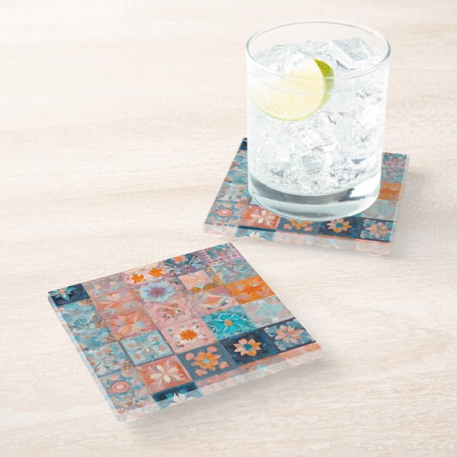 Farbenfrohe Patchwork Quilt Art Glass Untersetzer (Von Creator hochgeladen)