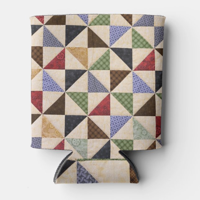 Farbenfrohe Patchwork-Quilt: Blume Textur. Dosenkühler (Vorderseite)