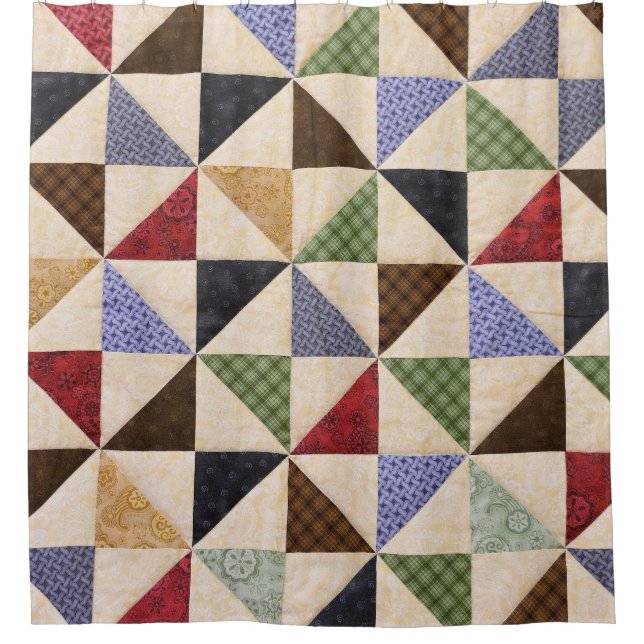 Farbenfrohe Patchwork-Quilt: Blume Textur. Duschvorhang (Vorderseite)