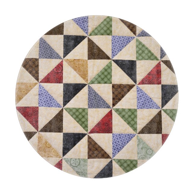 Farbenfrohe Patchwork-Quilt: Blume Textur. Schneidebrett (Vorderseite)