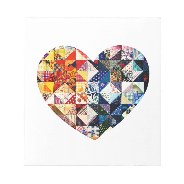 Farbenfrohe Patchwork Quilt Herz Notizblock (Vorderseite)