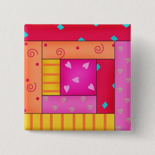 Farbenfrohe Patchwork Quilt Log Kabine Blockkunst  Button