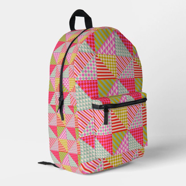 Farbenfrohe Patchwork-Rucksack Bedruckter Rucksack (Rückseitige Ecke links)
