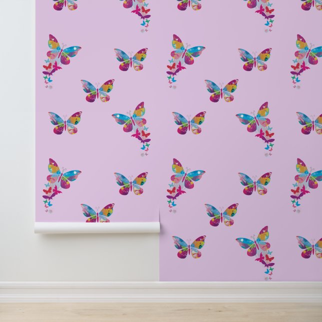 Farbenfrohe Patchwork-Schmetterlinge-Design Tapete (Anwendung)