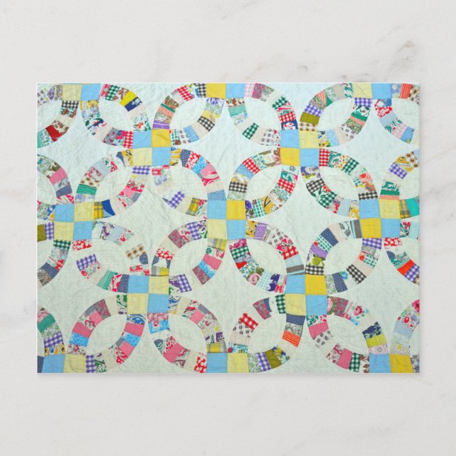 Farbenfrohe Patchwork-Steppdecke Postkarte (Vorderseite)