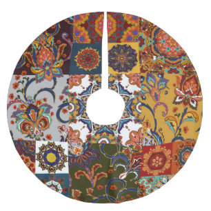 Farbenfrohe Patchwork-Tile: Majolica Pottery Style Polyester Weihnachtsbaumdecke