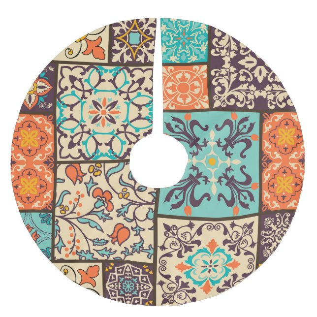 Farbenfrohe Patchwork-Tile: Motive der islamischen Polyester Weihnachtsbaumdecke (Vorderseite)