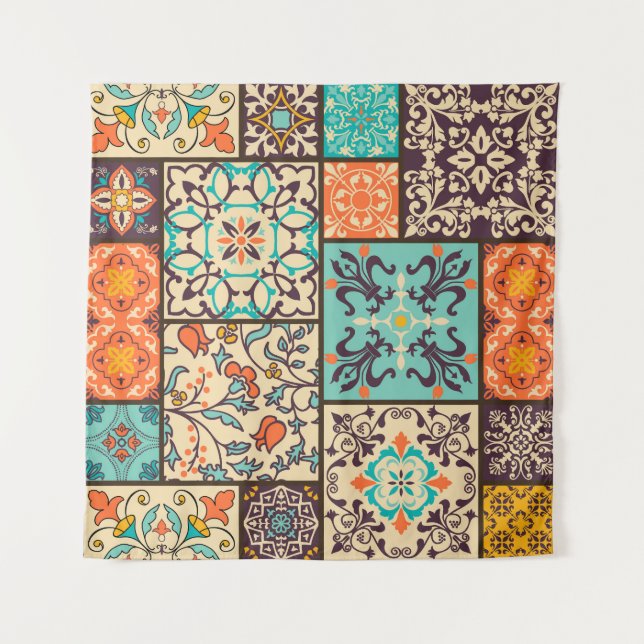 Farbenfrohe Patchwork-Tile: Motive der islamischen Wandteppich (Vorderseite)
