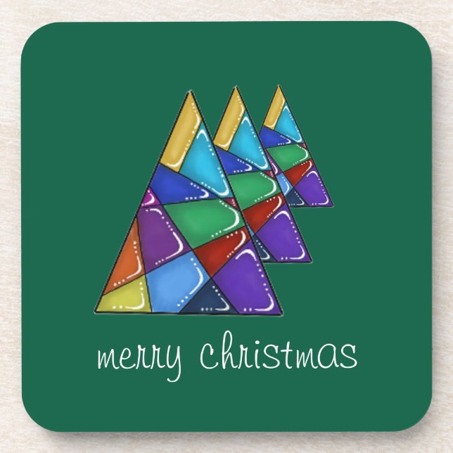 Farbenfrohe Patchwork-Weihnachtsbaum-Untersetzer Getränkeuntersetzer (Vorderseite)