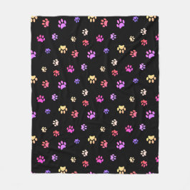 Farbenfrohe Paw-Druckmuster auf schwarz Fleecedecke